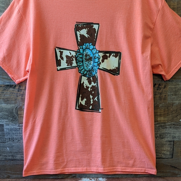 Girlie Girl Originals Coral W/Animal Print Screen print Cross Tee - Picture 5 of 12